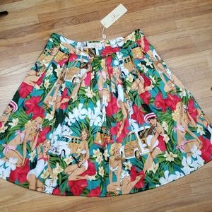 Grace Karin pleated Hawaiian printed skirt